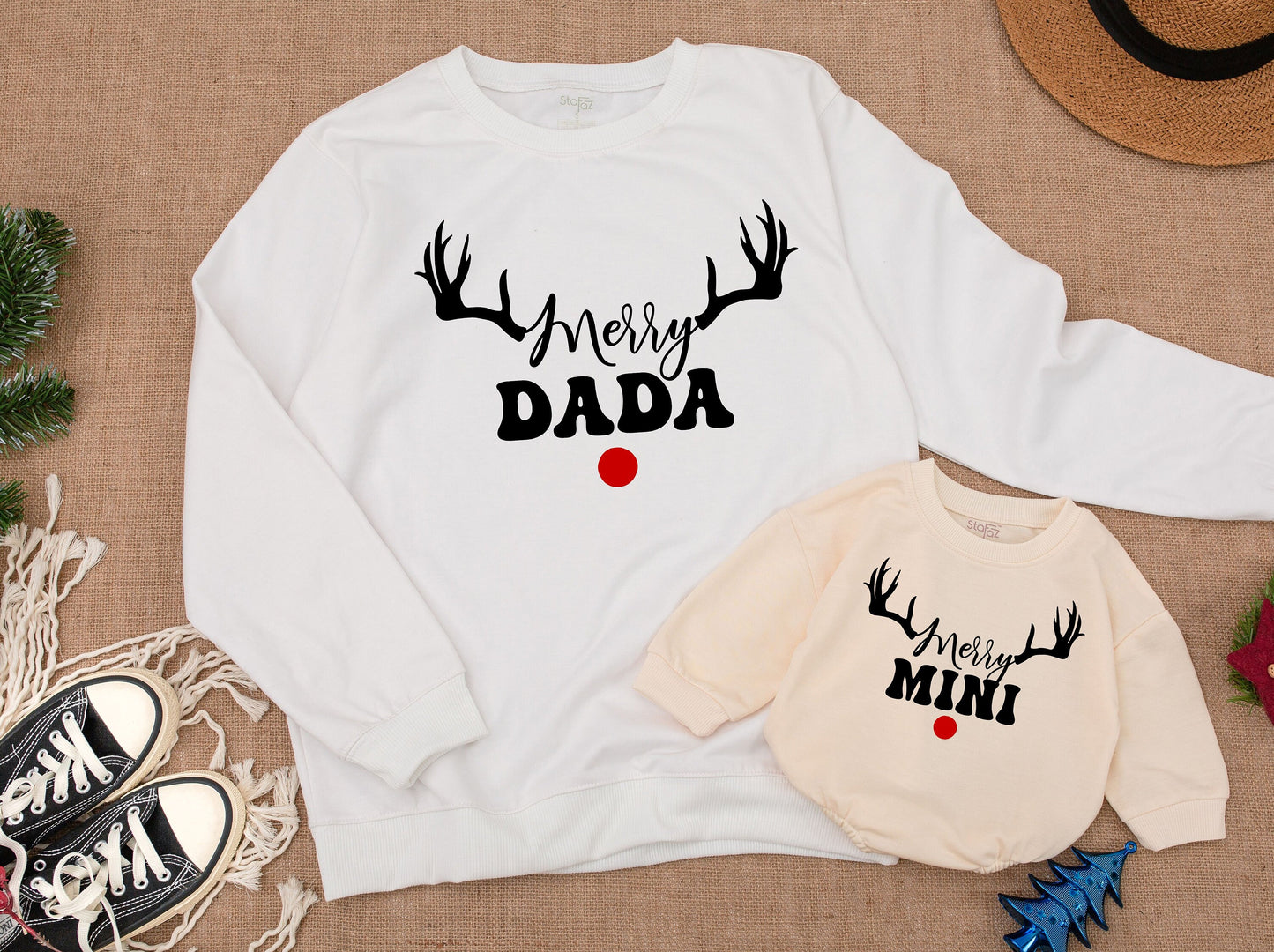 Merry Mama and Merry Mini Christmas Sweatshirt Matching Family Sweaters Daughter Toddler Outfit Holiday Xmas Shirts Mom and Me Winter Soft Comfortable