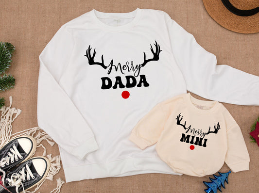 Merry Mama and Merry Mini Christmas Sweatshirt Matching Family Sweaters Daughter Toddler Outfit Holiday Xmas Shirts Mom and Me Winter Soft Comfortable