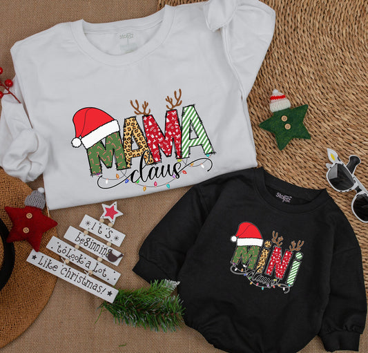 Mama & Mini Claus Matching Christmas Sweatshirts, Winter Holiday Family Outfits, Mom & Baby Sweaters, Christmas Tree Shirt, Cozy Family Gift Idea (139)