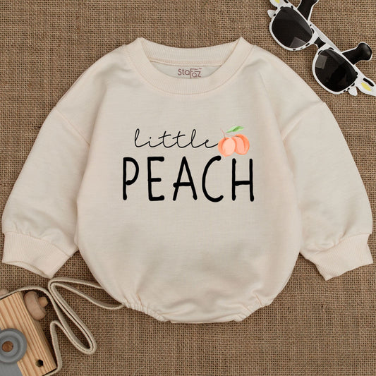 Peach Baby Romper - Cute Little Peach Baby Girl Bodysuit Fruit Summer Outfit Newborn Gift Boho Style Vegan Baby Clothing