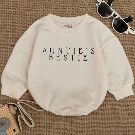 Auntie's Bestie Baby Romper Cute Handwriting Design Gift for Auntie from Niece Nephew Pregnancy Announcement Newborn Infant Outfit