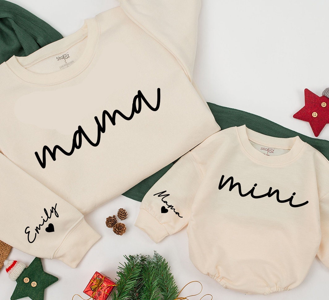 Custom Mama Mini Sweatshirt Matching Family Christmas Outfit Daughter Baby Girl Romper Cozy Holiday Gift