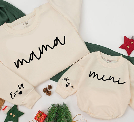 Custom Mama Mini Sweatshirt Matching Family Christmas Outfit Daughter Baby Girl Romper Cozy Holiday Gift