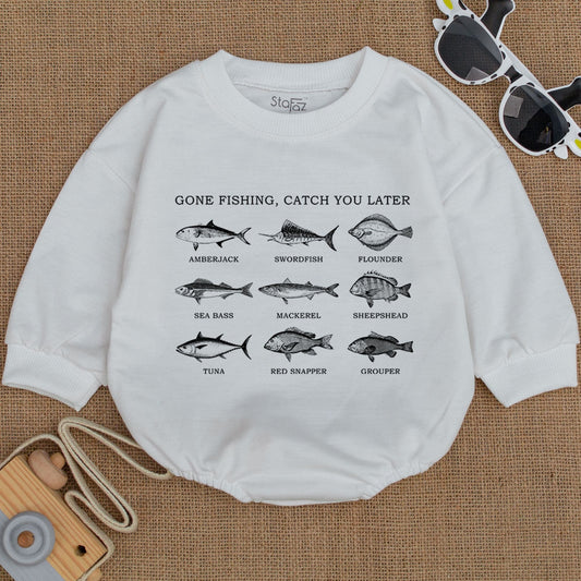 Cute Gone Fishing Baby Romper Soft Cotton Baby Shower Gift Announcement Outfit Newborn Summer Adventure Clothing