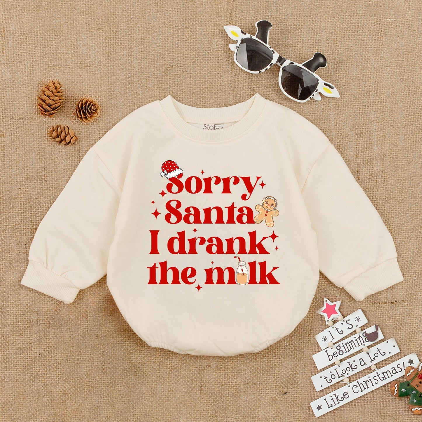 Sorry Santa I Drank The Milk Baby Romper Cozy Christmas Bodysuit for First Christmas Holiday Outfit Long Sleeve Infant Clothes Festive Season