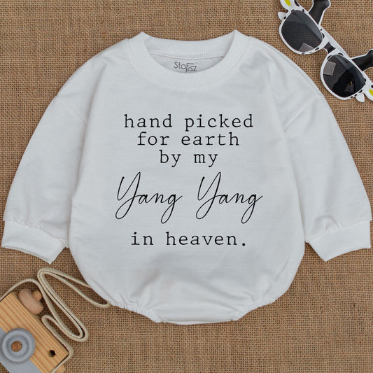 Hand Picked for Earth by My Grandma in Heaven Baby Romper Sentimental Newborn Announcement Outfit Baby Shower Gift Soft Cotton Minimalist Design