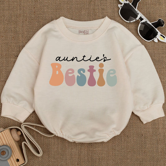 Retro Auntie's Bestie Baby Romper Soft Cotton Newborn Outfit Adorable Gift for New Auntie Cute Vintage Vibes