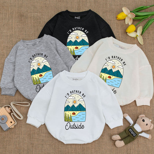 I'd Rather Be Outside Baby Bodysuit Mountains Adventure Infant Girl Boy Clothes Camping Gift Newborn Romper