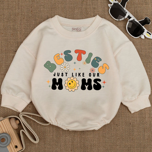 Besties Just Like Our Moms Baby Romper Matching Best Friends Outfit Bodysuit Newborn Infant Girl Boy Clothes Soft Comfortable Baby Shower Gift