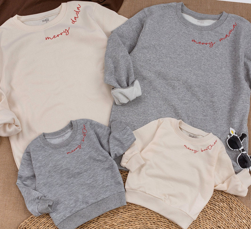 Custom Mama and Mini Christmas Sweatshirt with Daughter and Son Names Personalized Family Holiday Gift Cozy Winter Outfits for Moms and Kids