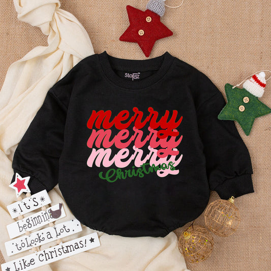 Groovy Merry Christmas Baby Romper Red Pink Green Retro Holiday Infant Outfit Cozy Soft Sweatshirt Playful First Xmas Gift