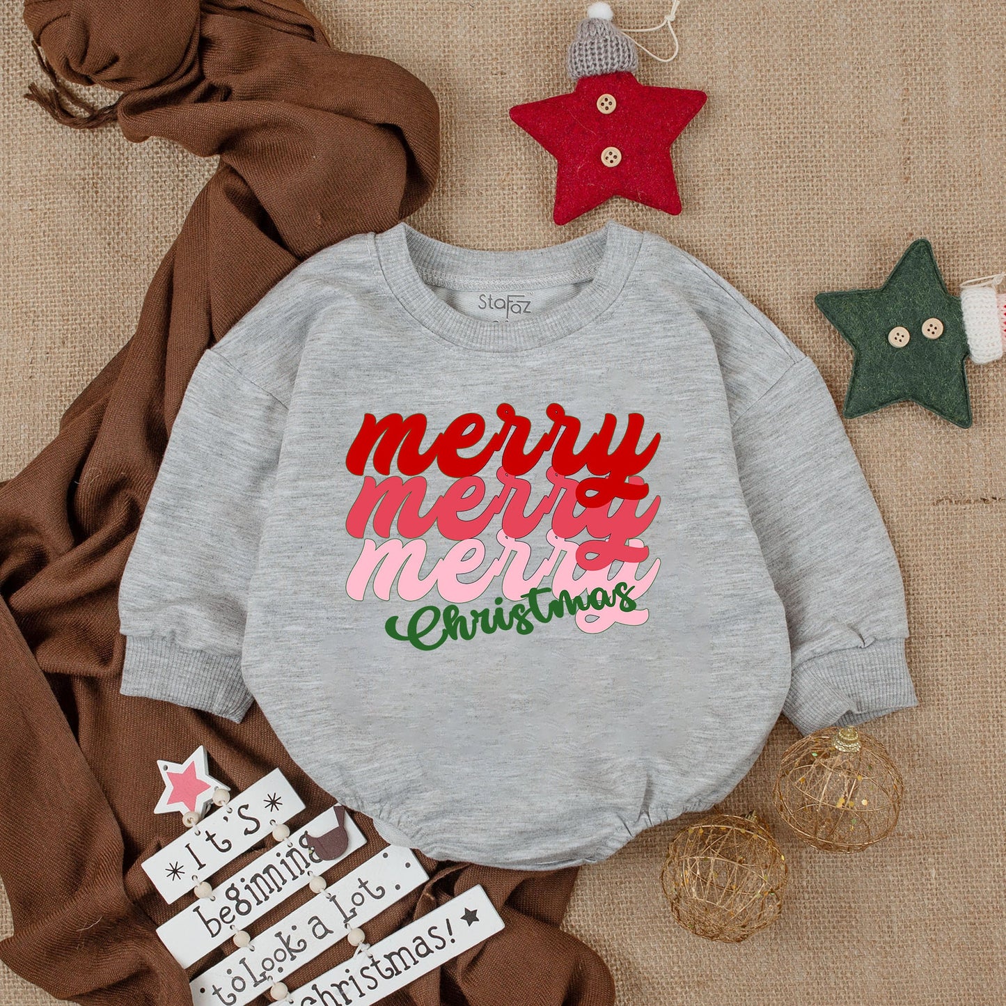 Groovy Merry Christmas Baby Romper Red Pink Green Retro Holiday Infant Outfit Cozy Soft Sweatshirt Playful First Xmas Gift