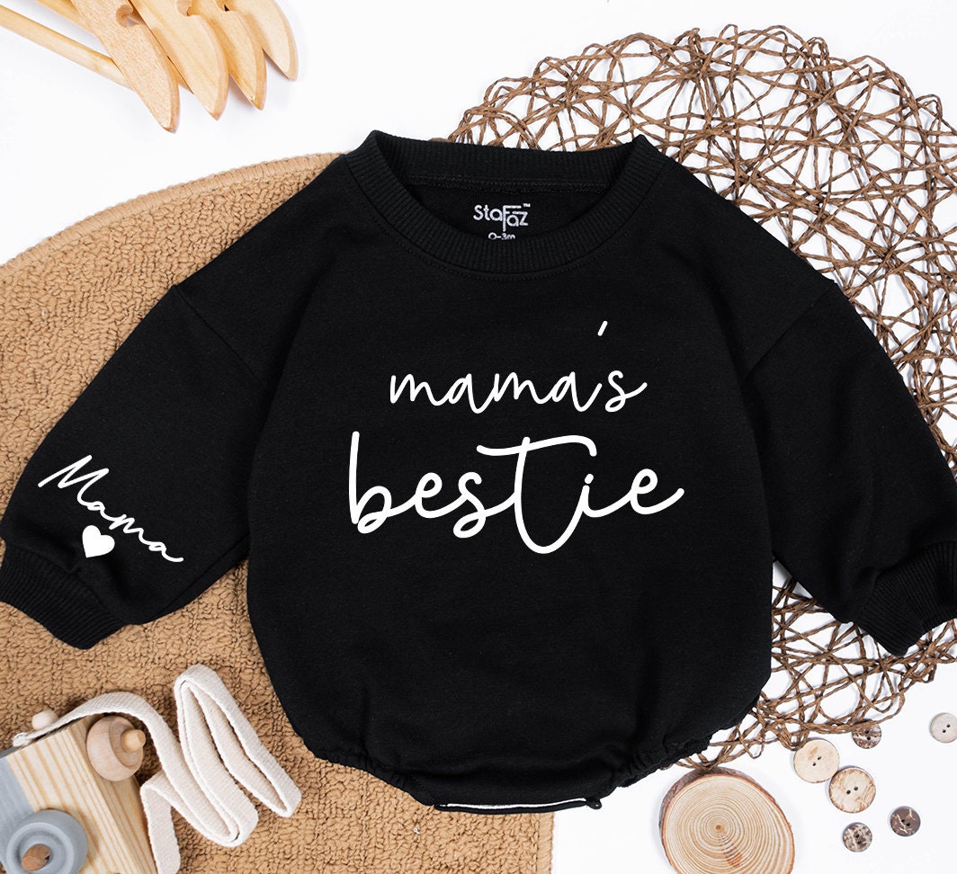 Personalized Mama and Mama's Bestie Sweatshirts with Sleeve Name Heart Detail Matching Mom Daughter Son Outfit New Mom Gift Mothers Day Minimalist Modern
