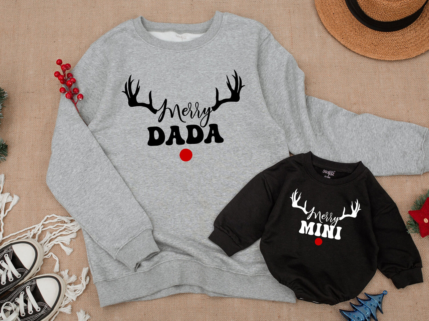 Merry Mama and Merry Mini Christmas Sweatshirt Matching Family Sweaters Daughter Toddler Outfit Holiday Xmas Shirts Mom and Me Winter Soft Comfortable