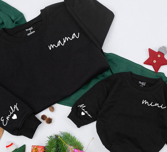 Personalized Mama and Mini Matching Sweatshirts for Family Christmas | Mom & Baby Girl Outfits | Daughter Kid Winter Gift