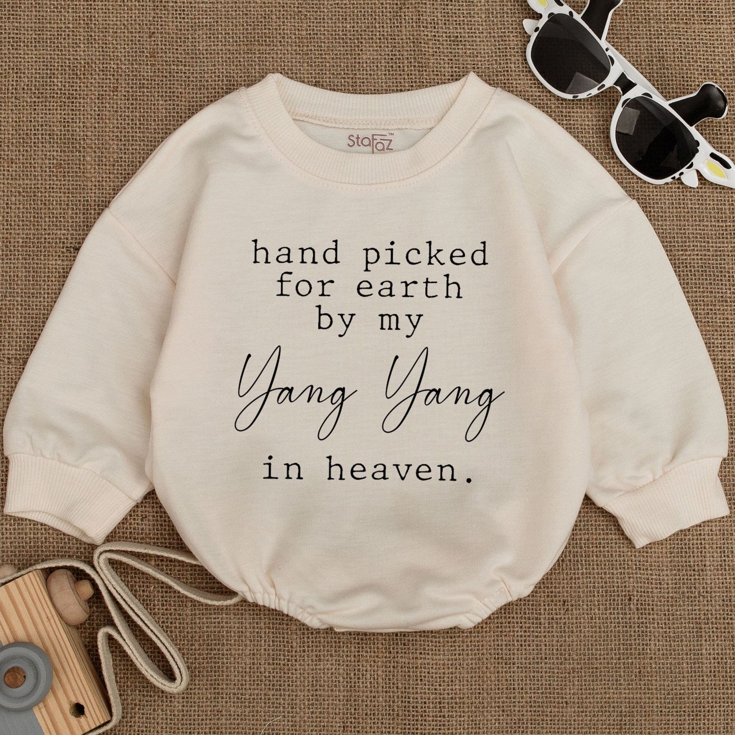 Hand Picked for Earth by My Grandma in Heaven Baby Romper Sentimental Newborn Announcement Outfit Baby Shower Gift Soft Cotton Minimalist Design