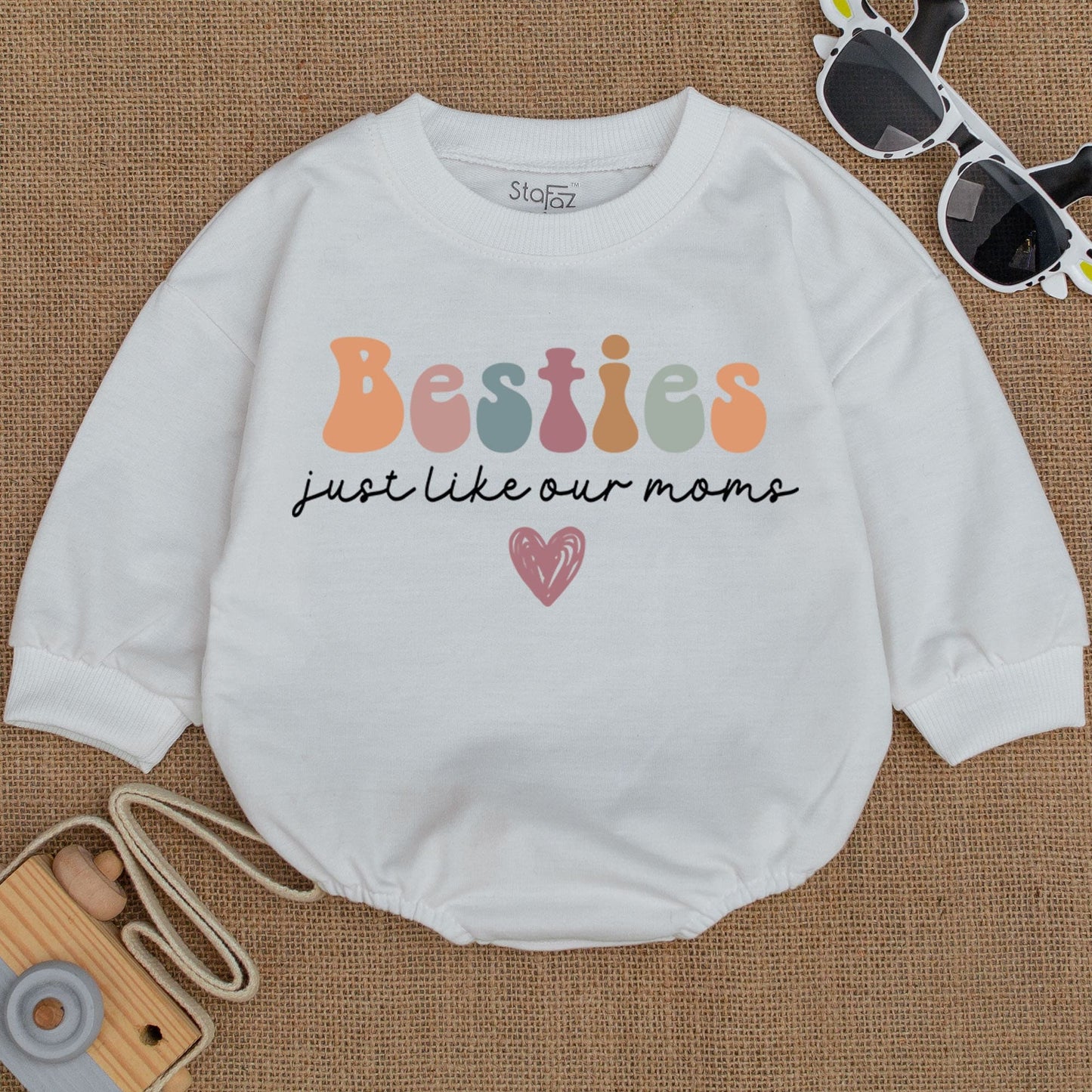 Besties Just Like Our Moms Matching Baby Romper Newborn Girl Cotton Bodysuit Cute Best Friends Outfit Baby Shower Gift Idea Retro Design