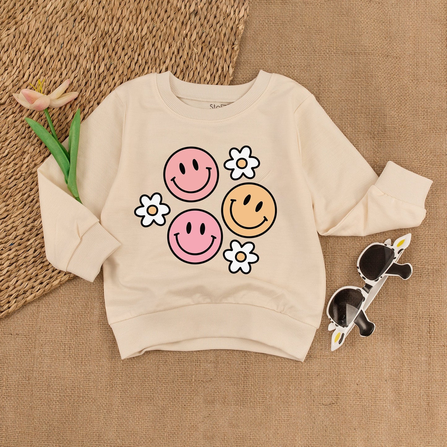 Groovy Smile Face Toddler Sweatshirt Retro Birthday Outfit for Girls, Soft & Comfy Baby Sweatshirt, Fun Gift