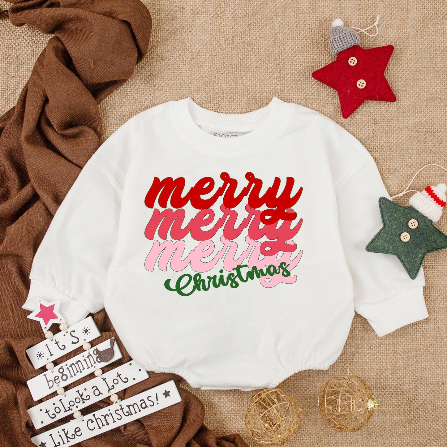 Groovy Merry Christmas Baby Romper Red Pink Green Retro Holiday Infant Outfit Cozy Soft Sweatshirt Playful First Xmas Gift