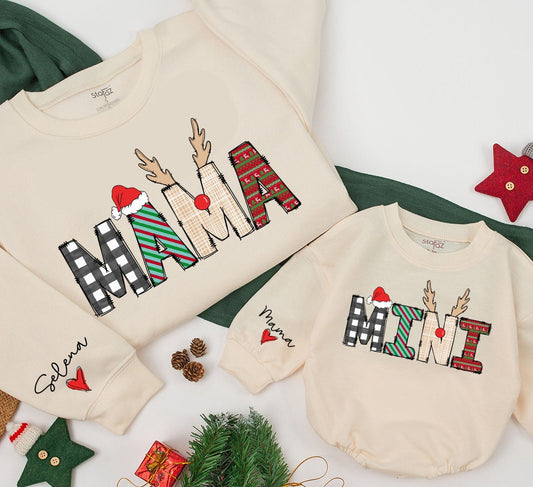 Custom Mama and Mini Sweatshirt Family Matching Christmas Outfit Baby Girl Romper Soft Cotton Cozy Holiday Gift Set