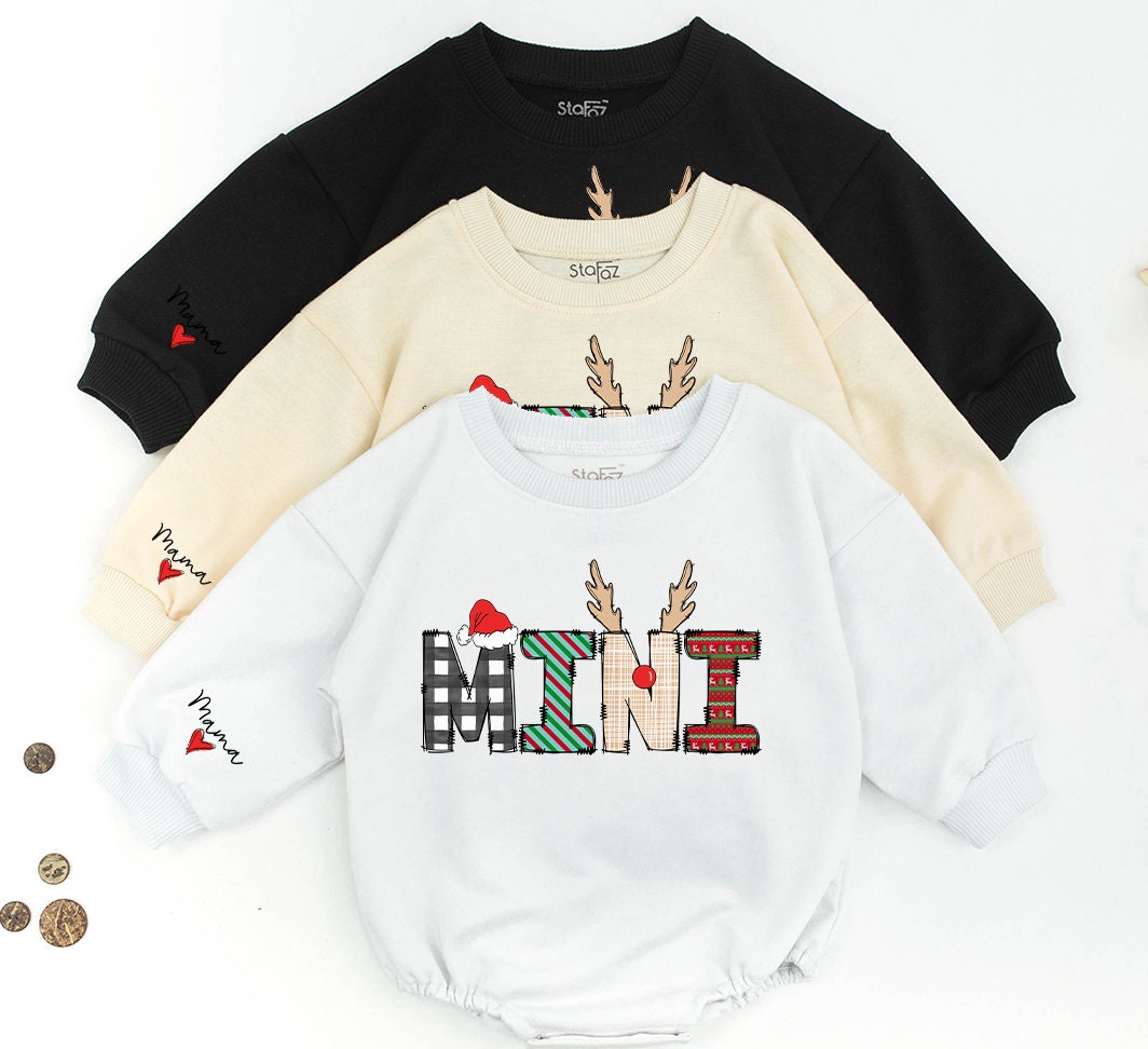 Custom Mama and Mini Sweatshirt Family Matching Christmas Outfit Baby Girl Romper Soft Cotton Cozy Holiday Gift Set