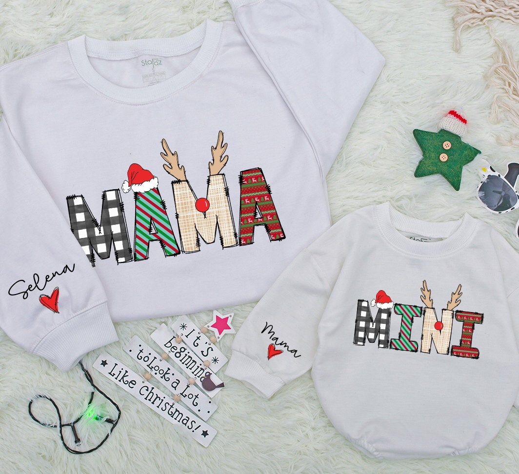 Custom Mama and Mini Sweatshirt Family Matching Christmas Outfit Baby Girl Romper Soft Cotton Cozy Holiday Gift Set