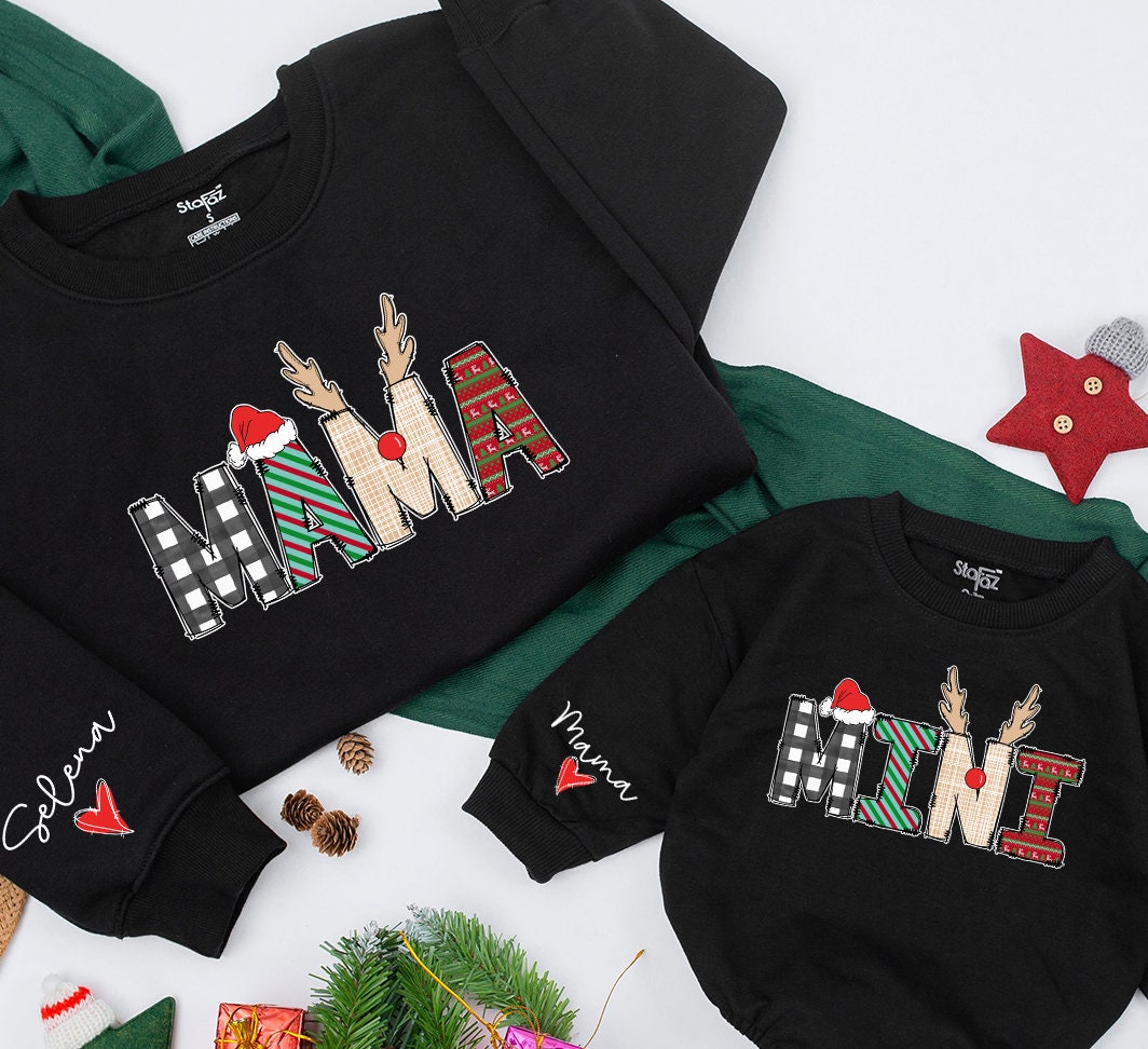 Custom Mama and Mini Sweatshirt Family Matching Christmas Outfit Baby Girl Romper Soft Cotton Cozy Holiday Gift Set
