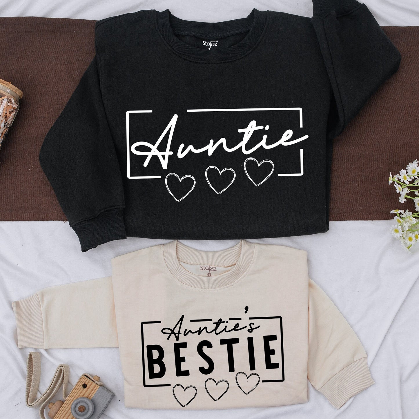 Custom Auntie & Auntie's Bestie Sweatshirt Matching Family Shirt Autumn Outfit Baby Girl Romper Gift Little Man