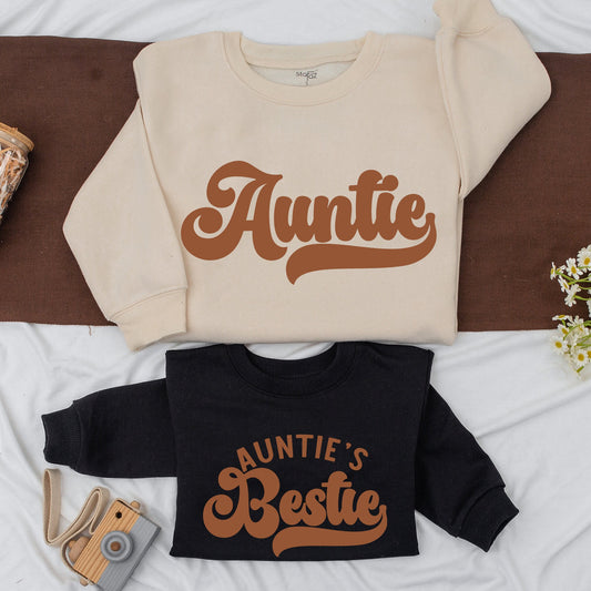Custom Auntie and Bestie Sweatshirts Matching Family Gifts for Auntie and Me Baby Shower Cute Kid Apparel