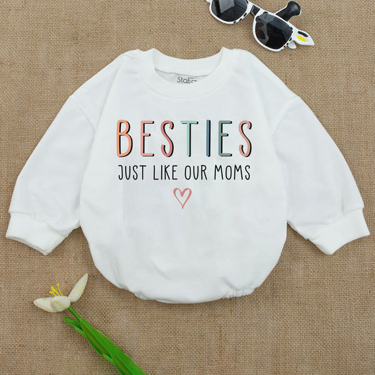 Besties For Life Baby Romper Set - Just Like Our Moms! Matching Bodysuit Outfits for Newborns & Infants, Cute Baby Girl Boy Clothes Gift Idea (139 chars)