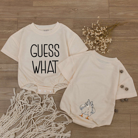 Guess What Chicken Butt Baby Romper Funny Baby Bodysuit Baby Shower Gift Gender Neutral Gift Rae Dunn Double Sided