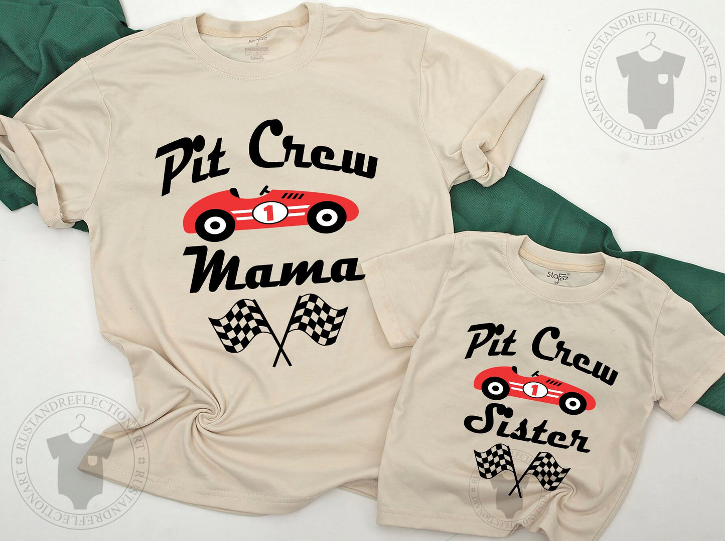 Mommy and Me Fast One First Birthday Race Car Shirts Family Matching Outfits Red Black White Graphic Playful Celebration Design