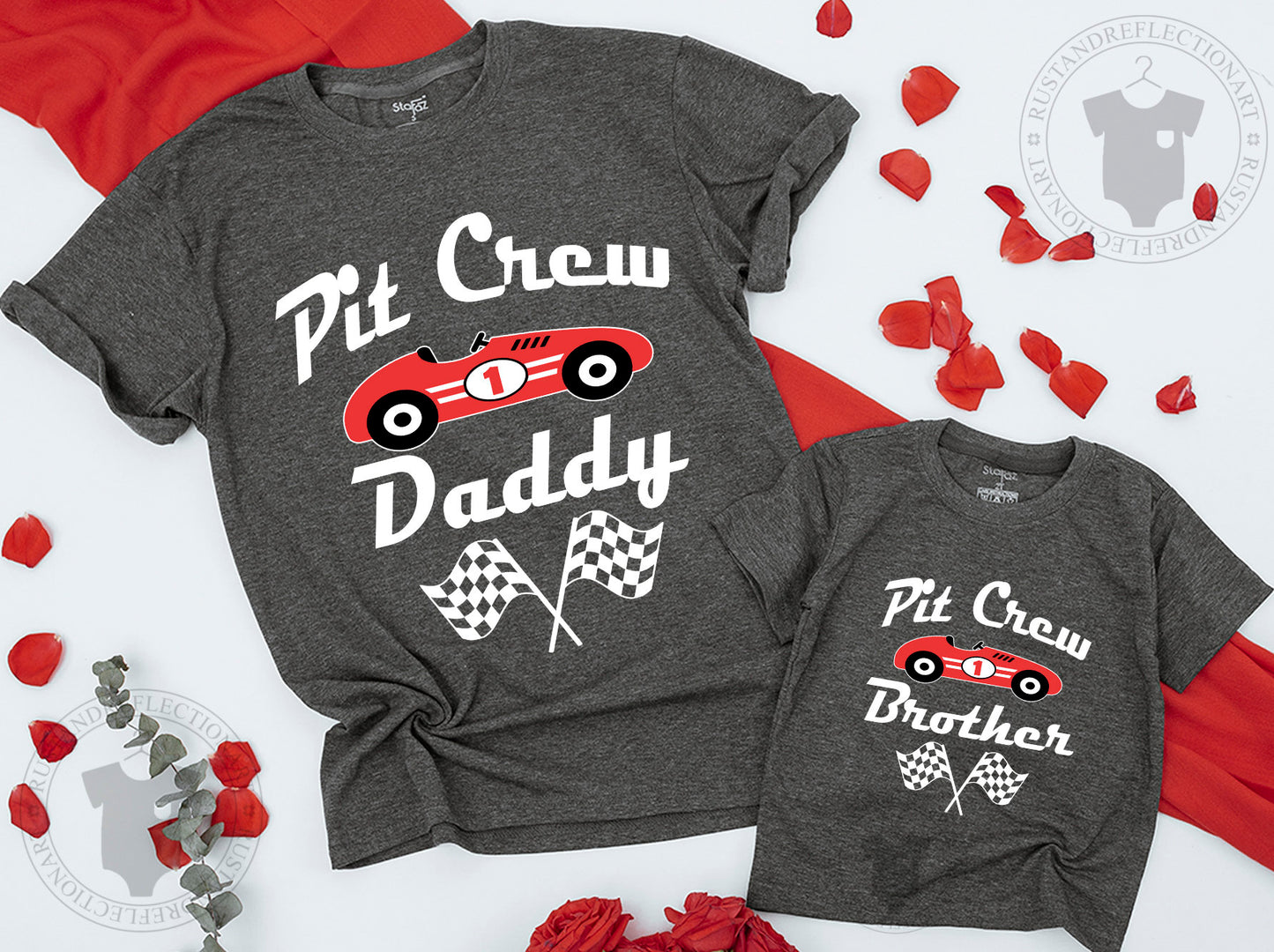 Mommy and Me Fast One First Birthday Race Car Shirts Family Matching Outfits Red Black White Graphic Playful Celebration Design