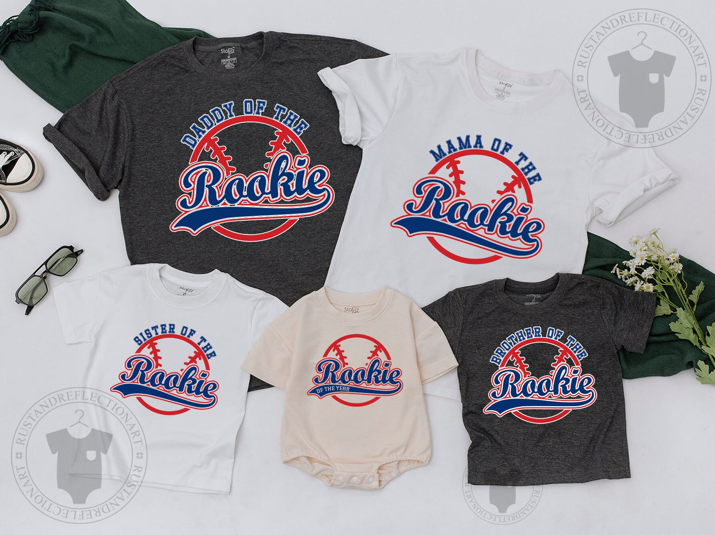 Rookie of the Year Baseball Birthday Shirt Matching Family Outfit Blue Rookie Baby Boy Girl Mommy Daddy Sister Brother First Year Celebration