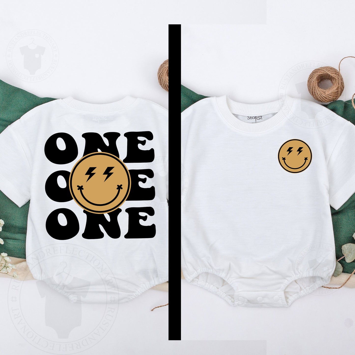 One Happy Dude Birthday Outfit Smiling Face Mama Dada Baby Bodysuit Retro Yellow Black Lightning Eye Design First Birthday Celebration Soft Cotton