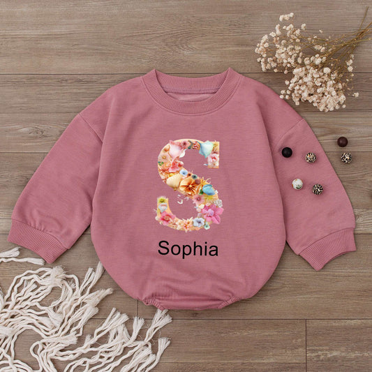 Personalized Baby Girl Initial Name Romper Soft Seashell Floral Design Bodysuit Newborn Outfit Baby Shower Gift Clothes