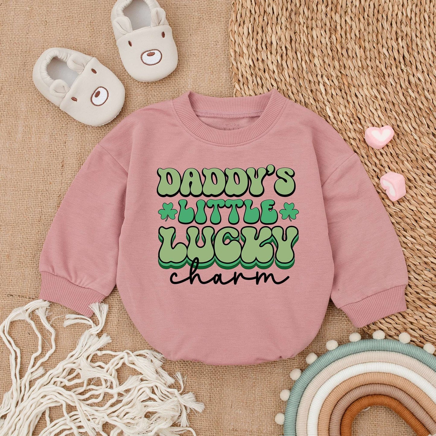 Light Mauve St Patrick's Day Baby Romper Daddy's Lucky Charm Newborn Outfit Irish Baby Bodysuit Wee Hooligan Celebration Gift