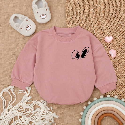 Little Bunny Baby Boy Sweatshirt Bubble Romper Easter Outfit with Playful Black Ears Design Newborn Infant Clothes Soft Comfortable Baby Shower Gift