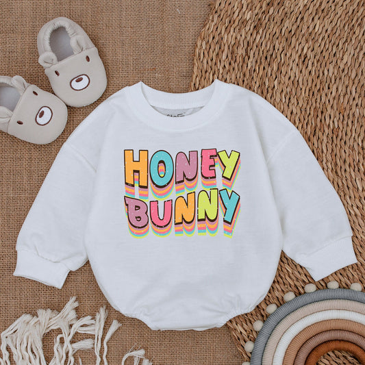 Honey Bunny Baby Boy Easter Day Outfit Sweatshirt Bubble Romper Newborn Baby Clothes Adorable Spring Bodysuit Gift for First Easter Celebration