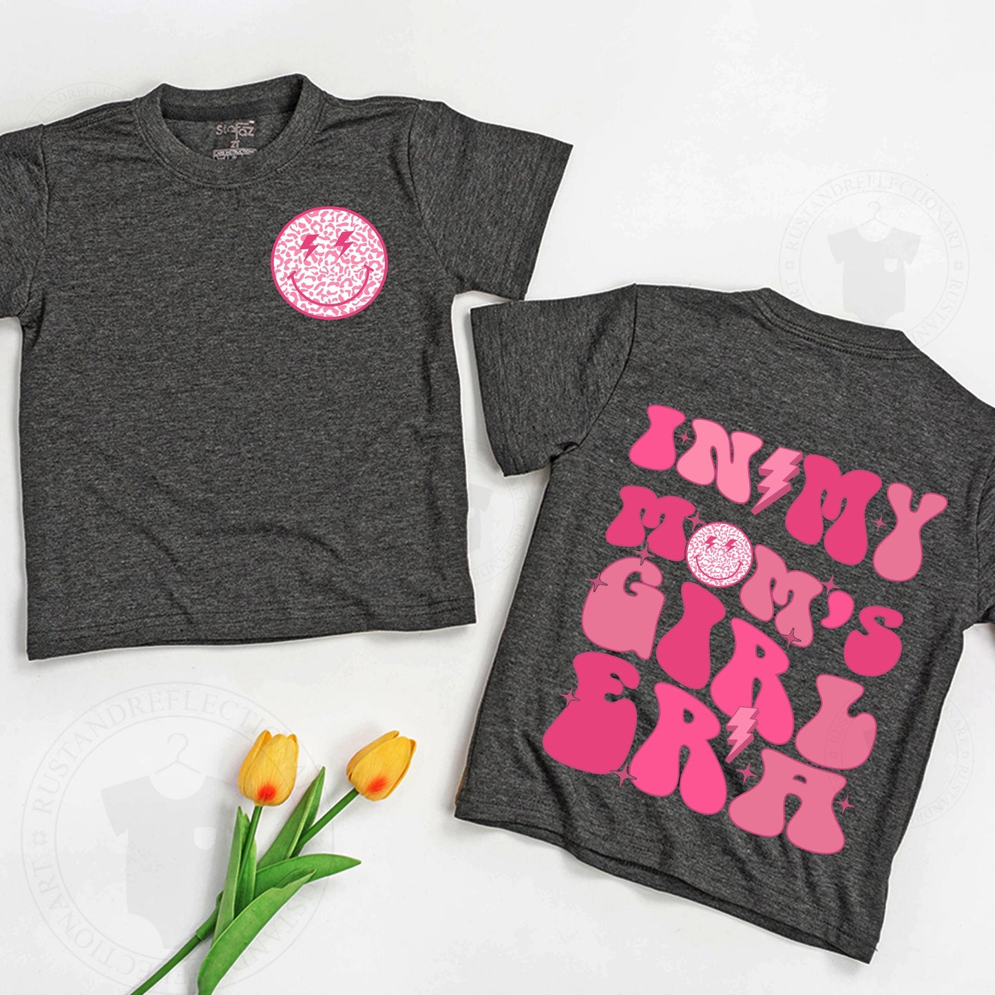 Matching Mom Daughter Smiley Face Retro Boho T-Shirts Mama Mini "In My Mom's Girl Era" Toddler Tee Soft Cotton Birthday Gift