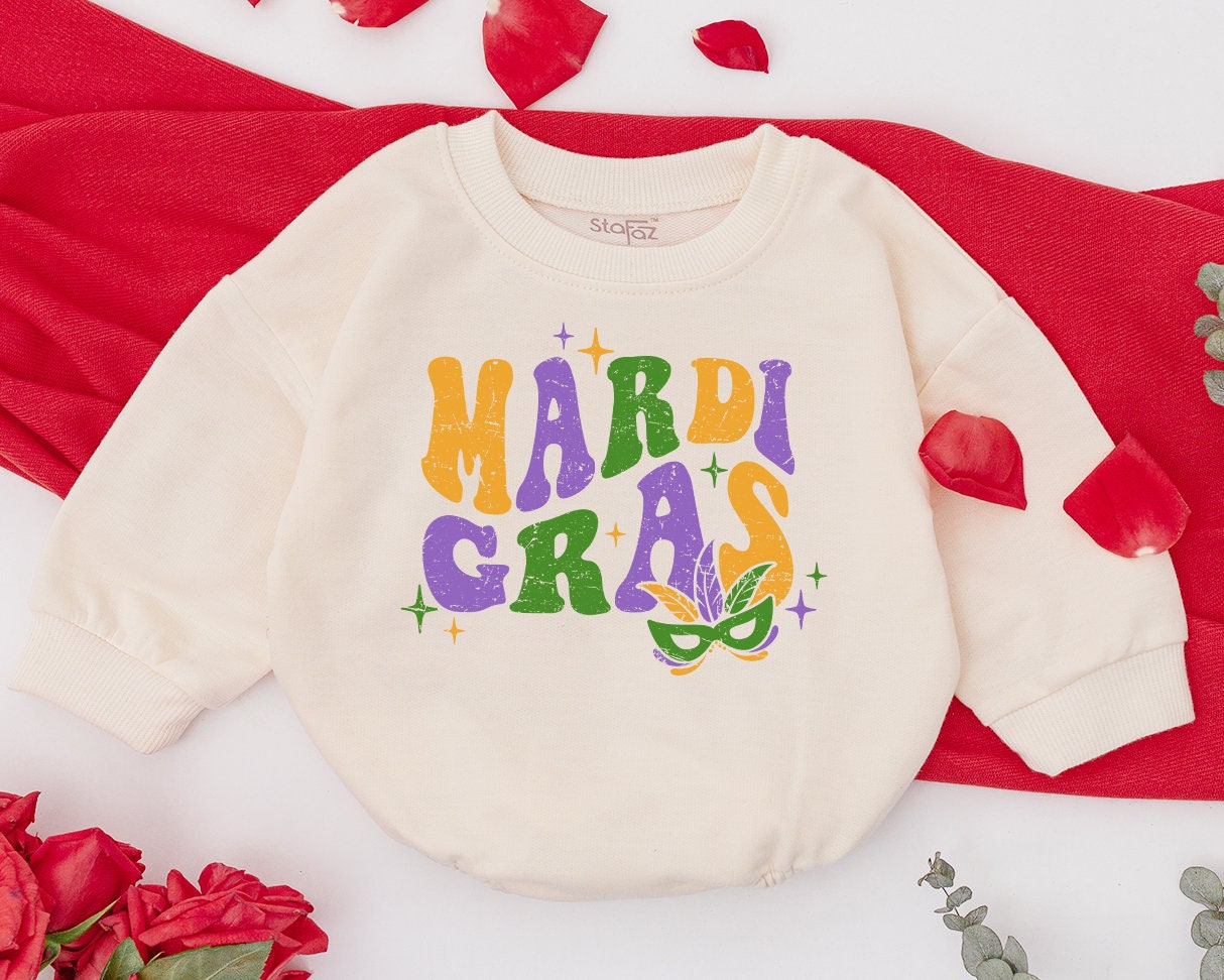 Retro Mardi Gras Sweatshirt Parade Crew Sweater Baby Toddler Kids Mama and Mini Matching Celebration Outfit Louisiana Party Gift
