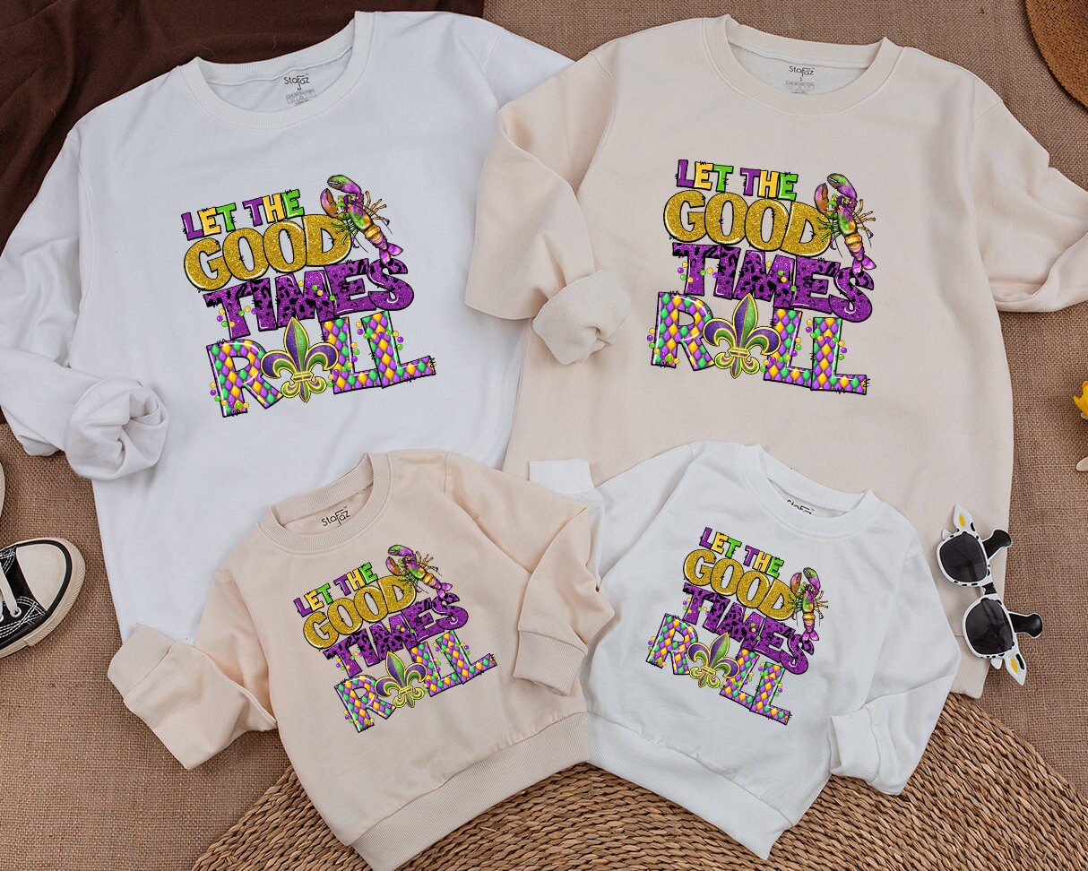 Retro Mardi Gras Sweatshirt Squad Parade Celebration Toddler Baby Kid’s Kid Family Matching Outfit Casual Fun Louisiana Festivities Comfort