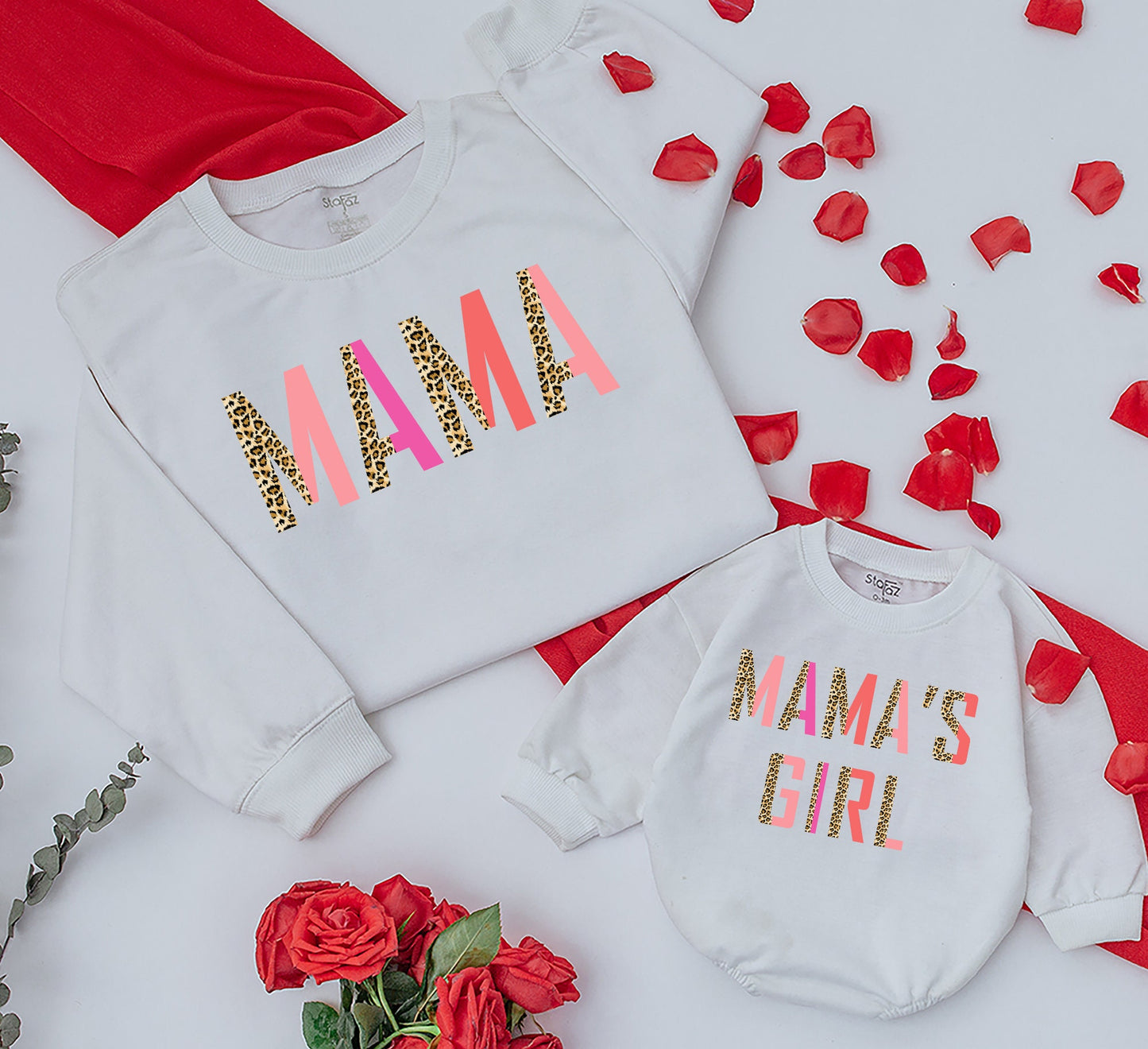 Custom Mama and Mini Leopard Matching Sweatshirts Retro Mom Daughter Outfits Cozy Baby Romper Gift