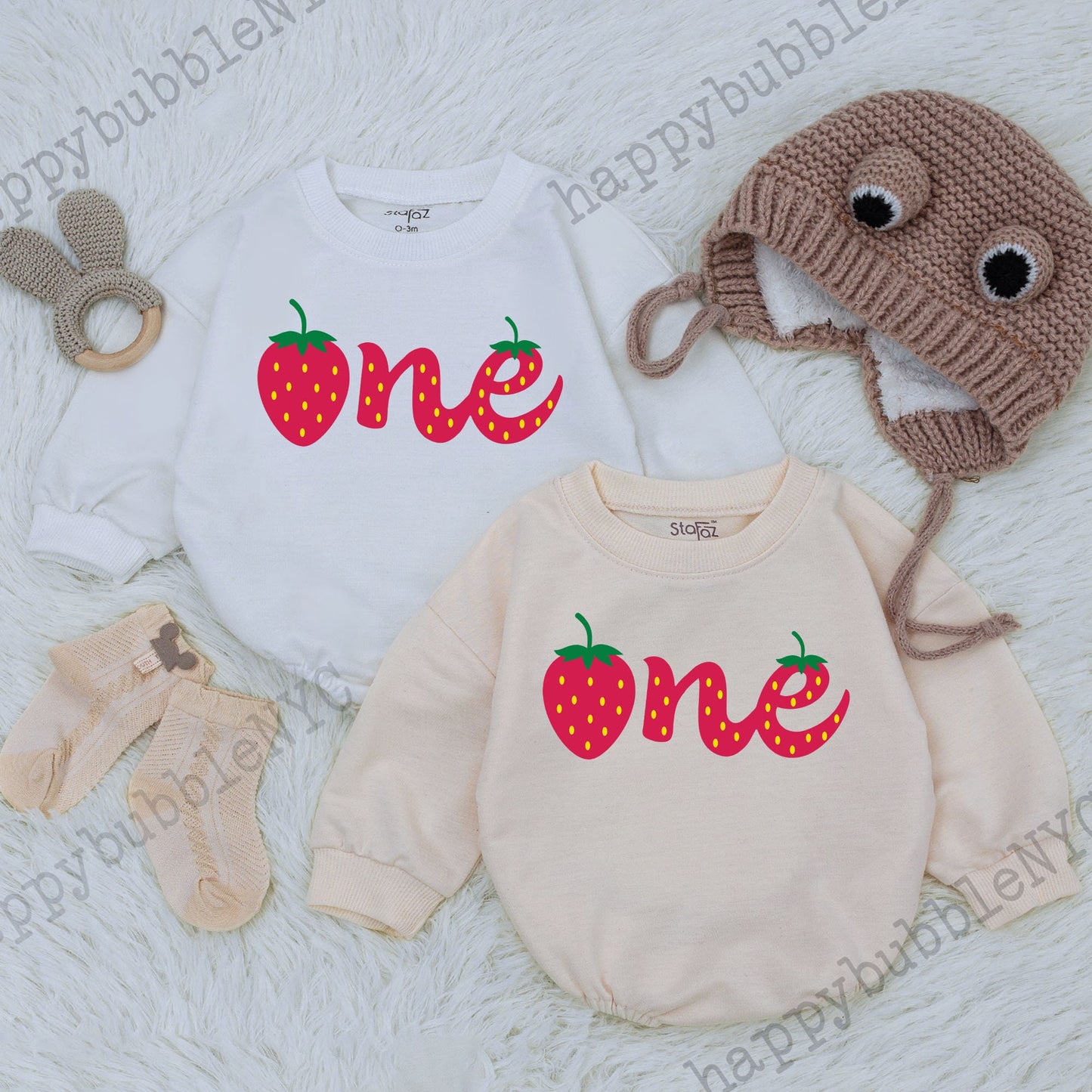 Strawberry Bubble Romper for Baby Girl First Birthday Outfit Soft Cotton Sweet Smash Cake Clothes