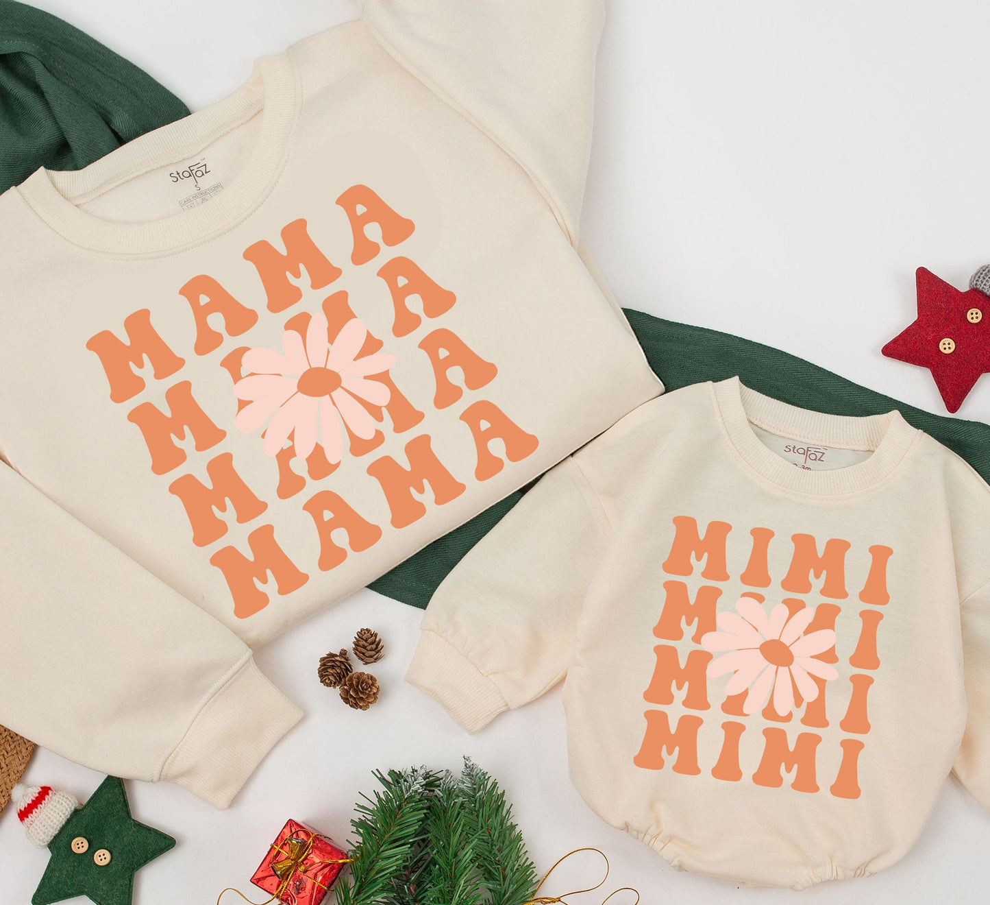 Groovy Mama and Mini Daisy Sweatshirt Set Retro Matching Outfit Personalized Mother Daughter Sweaters Cute Romper Gift Boho Family Sweatshirts