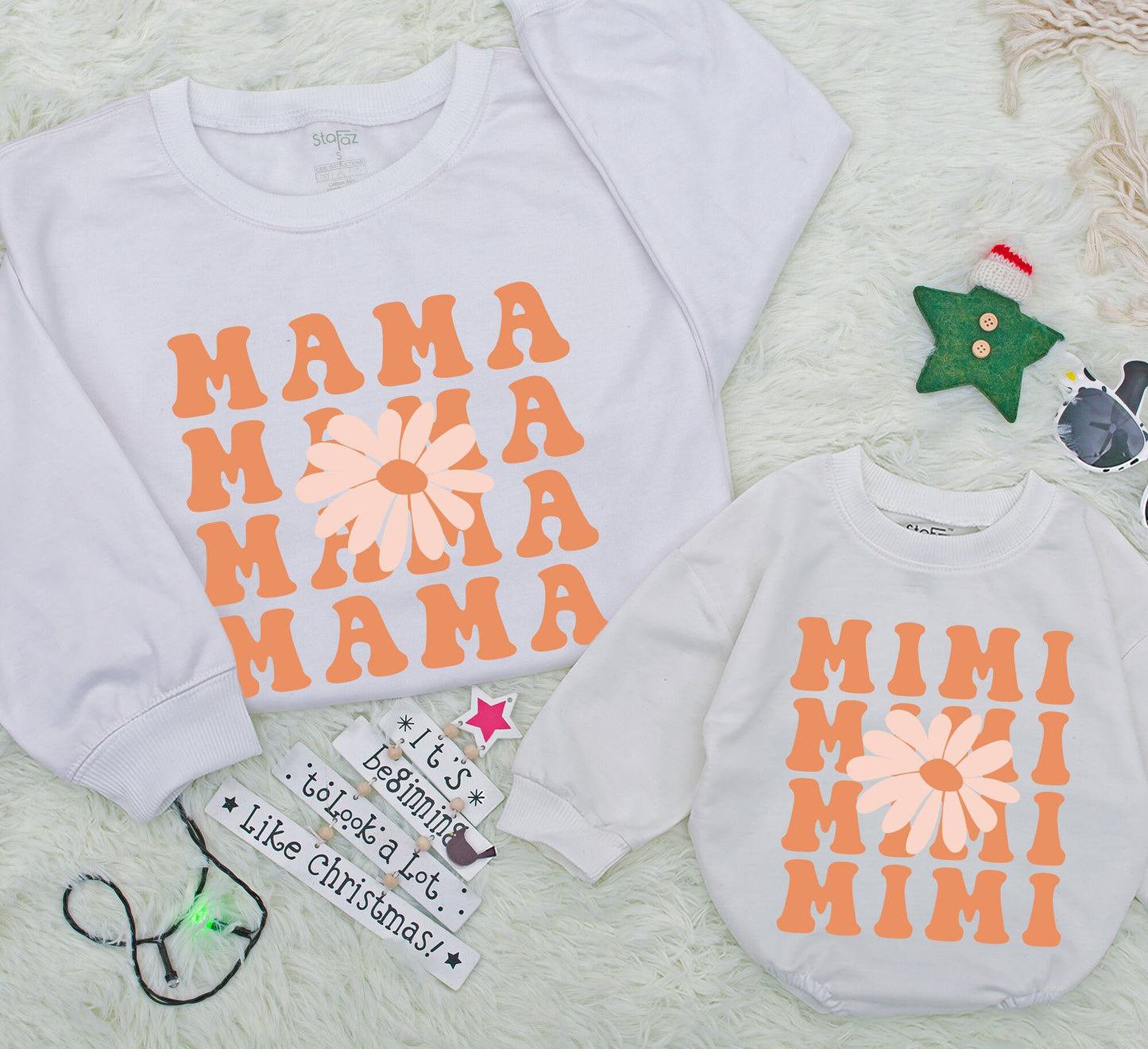 Groovy Mama and Mini Daisy Sweatshirt Set Retro Matching Outfit Personalized Mother Daughter Sweaters Cute Romper Gift Boho Family Sweatshirts