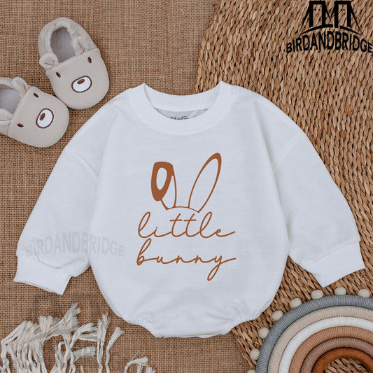Little Bunny Easter Baby Outfit - Soft Brown Sweatshirt Romper for Newborn Boy or Girl - Cute Whimsical Infant Bodysuit Clothes, Shower Gift Idea (138 chars)