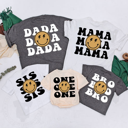 One Happy Dude Birthday Outfit Smiling Face Mama Dada Baby Bodysuit Retro Yellow Black Lightning Eye Design First Birthday Celebration Soft Cotton