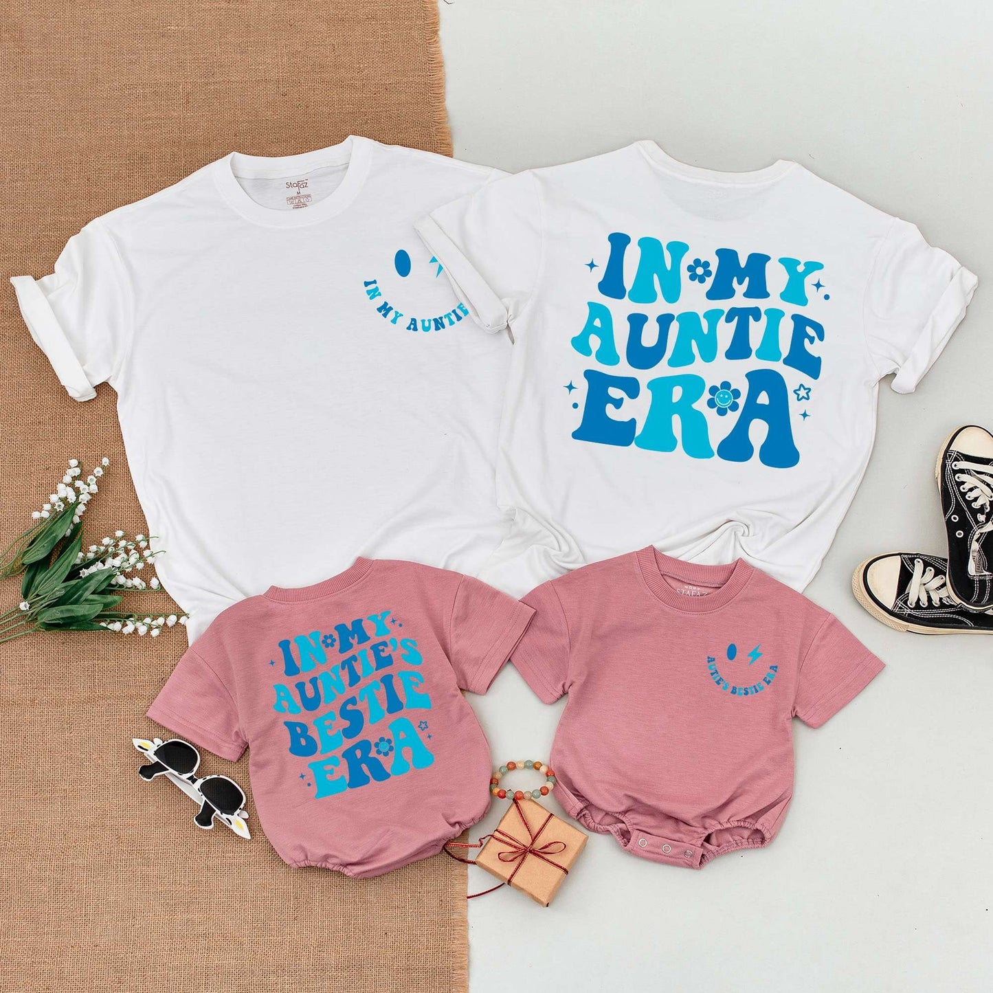 In My Auntie Era Matching Outfit, Retro Cool Aunt Shirt & Baby Romper Set, Custom Family Gift for Nephew, Newborn Boy Clothes, Baby Shower Idea (139 chars)
