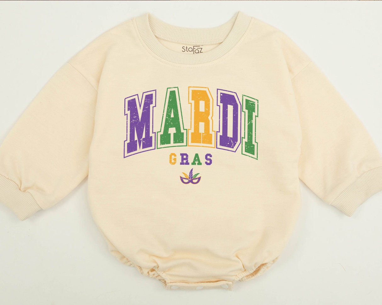 Retro Mardi Gras Romper Sweatshirt Toddler Kids, Funny Carnival Sweater, Matching Family Celebration NOLA Tee, Louisiana Gift Outfit